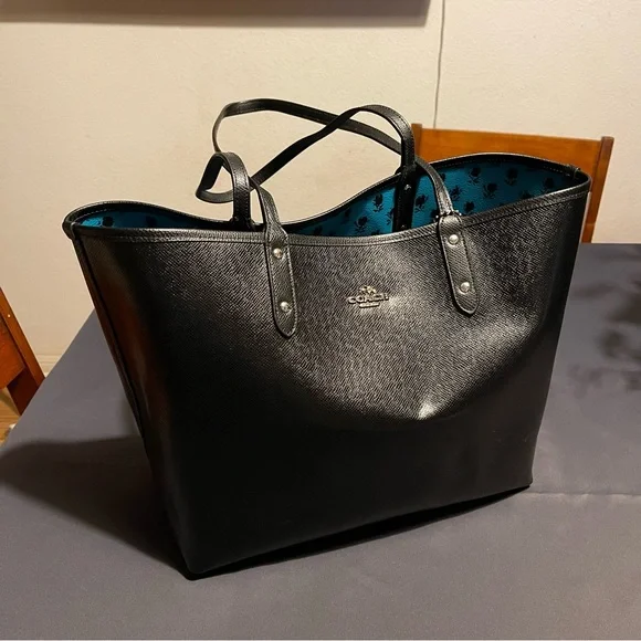 Coach City Signature Reversible Tote Bag - Turquoise/Blk Rose Print - Picture 2 of 16